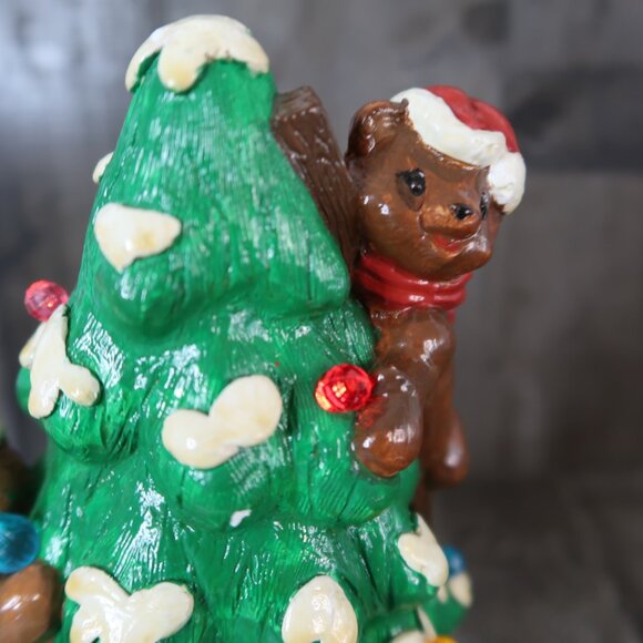 Vintage Lit Ceramic Teddy Bear Christmas Tree Handpainted Santa Claus Lighted - Picture 3 of 13